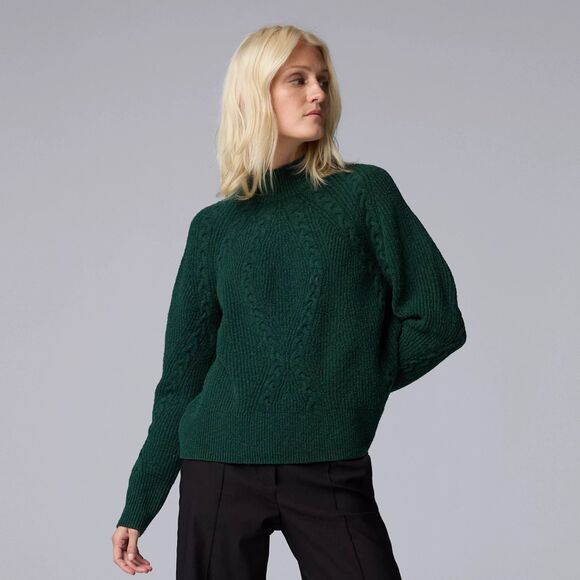 Simply Vera Vera Wang Sweater Size XL Green Women’s Cable Mock Neck NWT - Picture 1 of 9